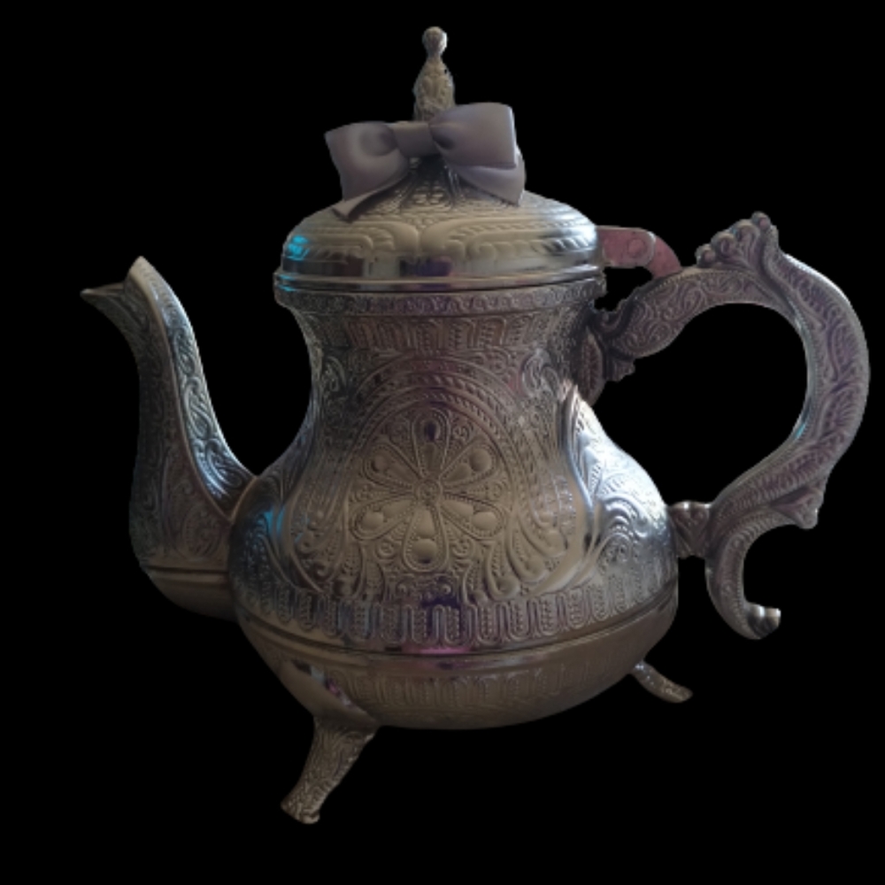 VTG Arabic Espresso Silver Crystal Coated Turkish Teapot Engraved Markings